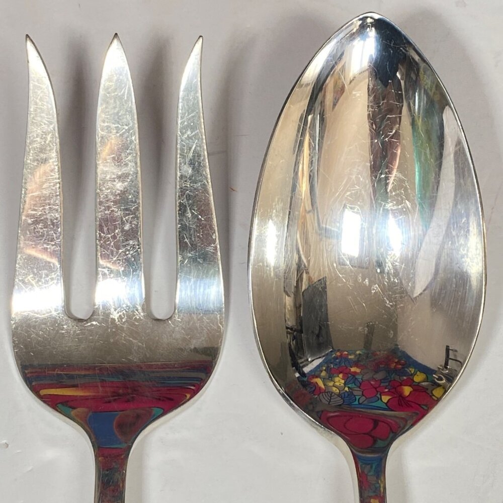 Reed and Barton Silver Plate Heart Handle Large Serving Fork and Spoon Set - Picture 2 of 15